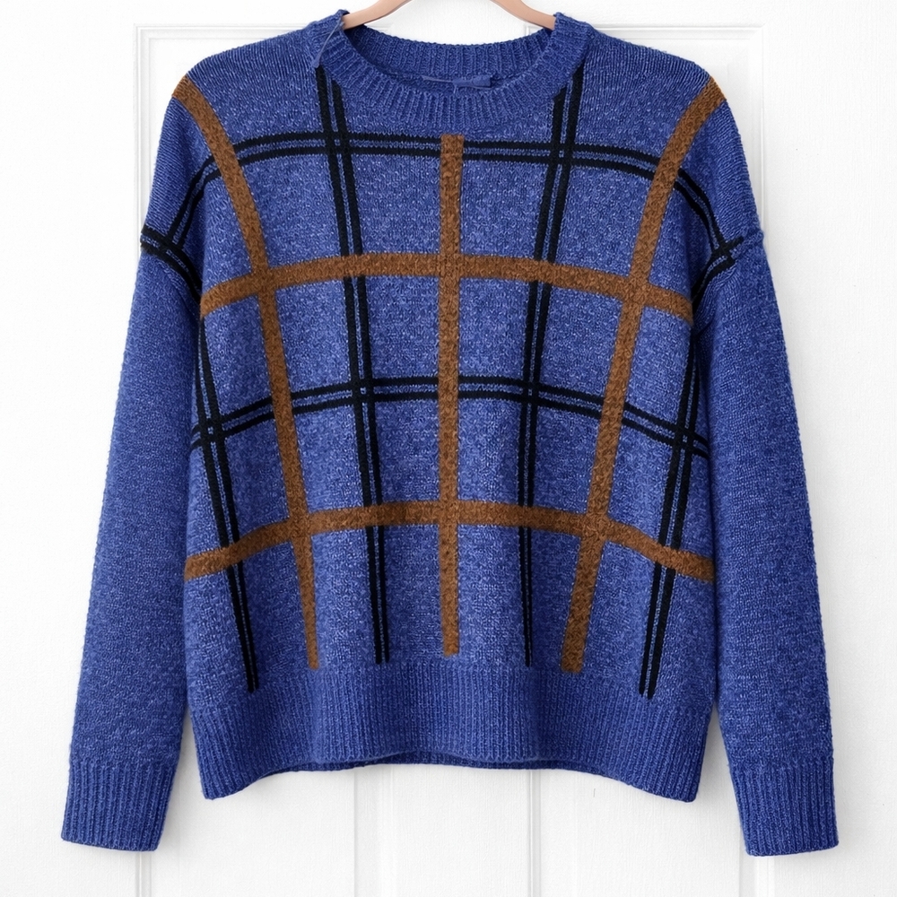 Blue Plaid Womens - Nine West Blue Plaid Crewneck Sweater – XXL - Classic
